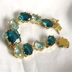 Bracelet Prong Set Faceted Ocean Blue Crystals Multi Shapes Shades Fits 6.5 Inch